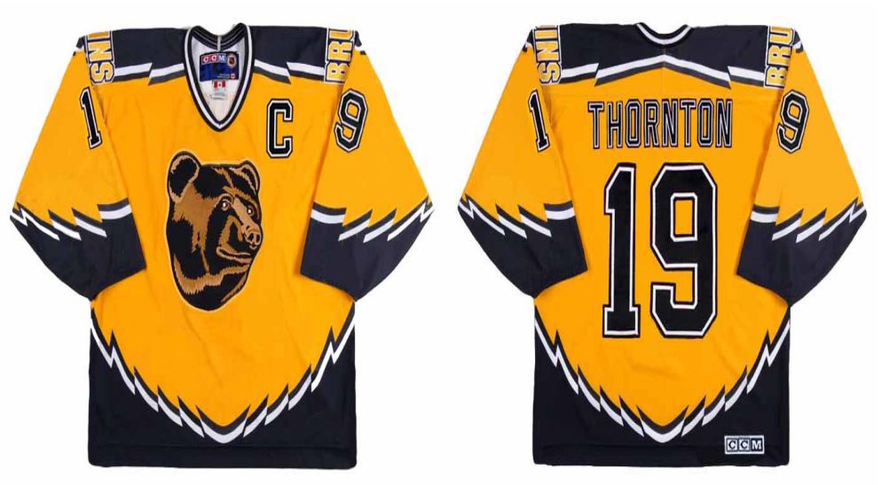 2019 Men Boston Bruins 19 Thornton Yellow CCM NHL jerseys